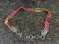 Vintage Hippie Chic Boho Pink Orange Beaded Silver Metal Chain 35  Belt