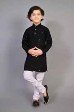 Indian Wear Chikankari Kurta for Boys/Cotton Kurta Sequined Solid Diwali Outfit