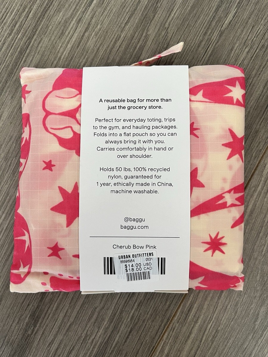 BAGGU Pink Cream Cherub Bow Patterned Standard Reusable Bag NWT