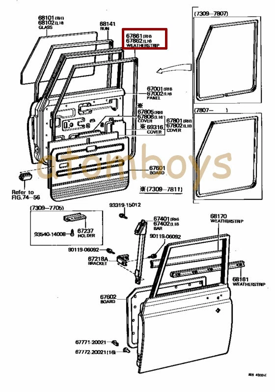 丰田 Land CRUISER FJ55 FJ50 FJ56 救护车风向标 4 门密封橡胶 — 第 2/4 张图片