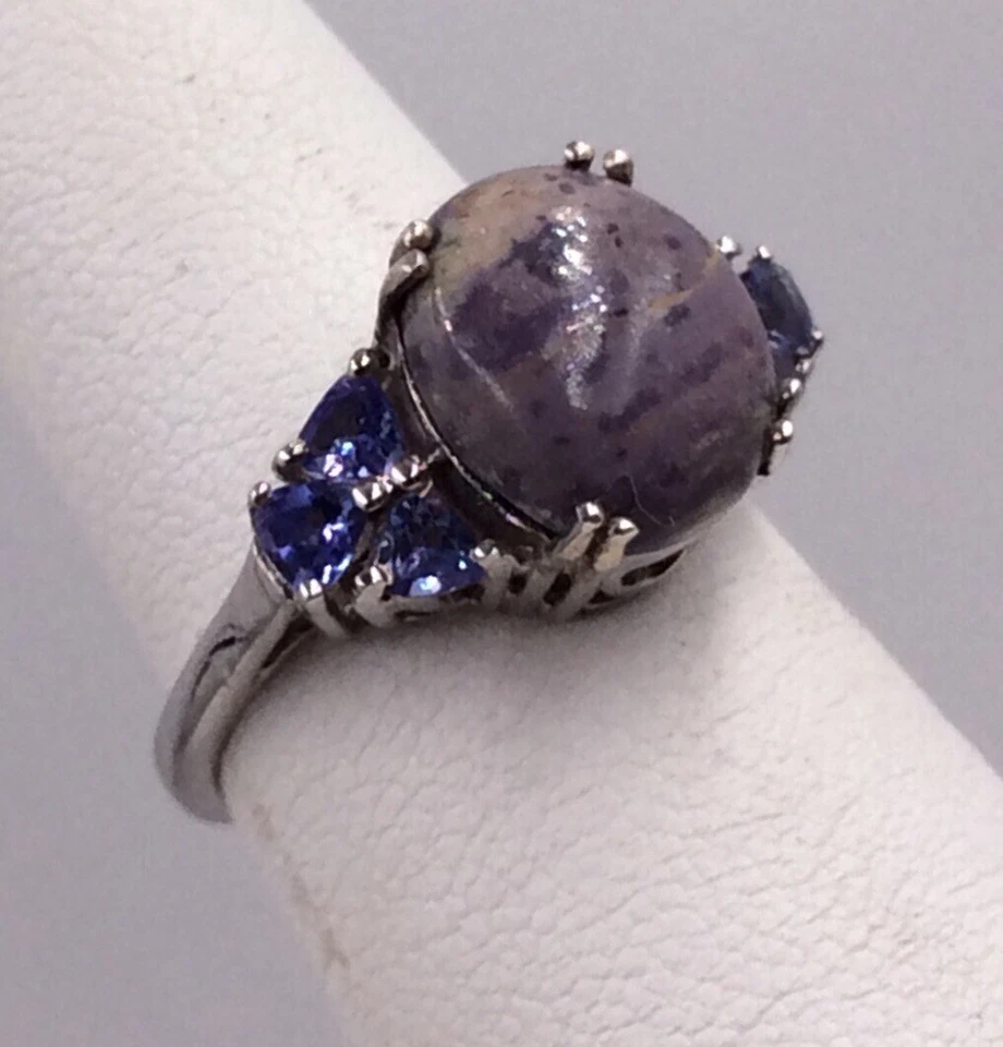 ANILLO DE PLATA ESTERLINA 925 SUGILITA Y TANZANITA CREADO EN LABORATORIO TALLA 5,5 Foto 2 de 4