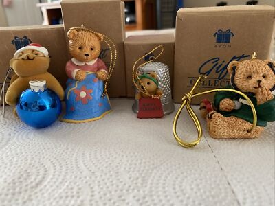 Lot of 4 Avon Ornament Bear Sewing Teddy Thimble Chipmunk Nurse Bear Topper