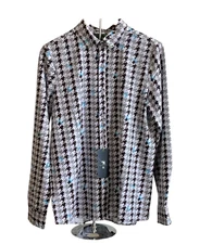 William Murray Golf Shirt Mens Large Houndstooth Button Front L/S NWT