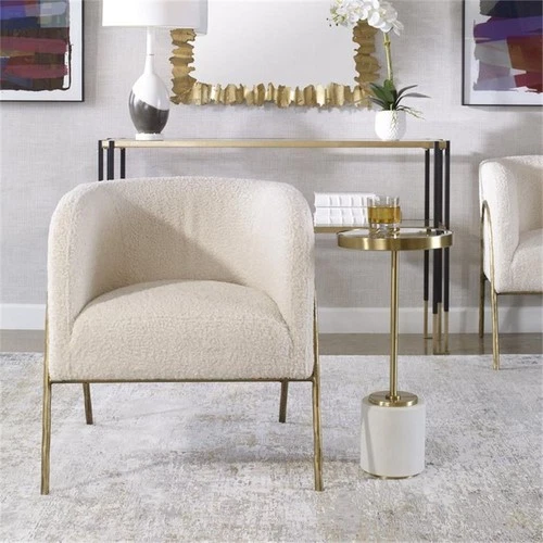 Uttermost Jacobsen Fabric and Iron Shearling Accent Chair in Off White - Picture 9 of 10