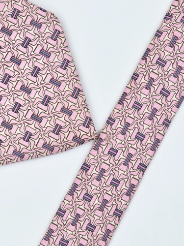 HERMES TIE 5560 MA Horse Bit on Pink Silk Necktie - Picture 9 of 9
