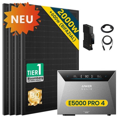 Balkonkraftwerk 2000W mit Speicher Anker Solix Solarbank 4 E5000 PRO Komplettset