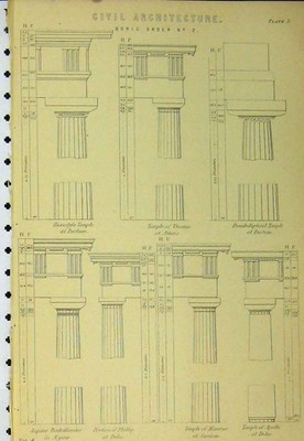 Original Old Antique Print Civil Architecture C1890 Doric Order Temple Apollo