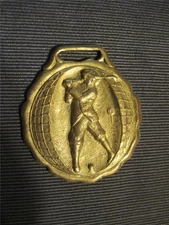 Antique Golfer Brass  Watch Fob ~~ Knickers & Cap