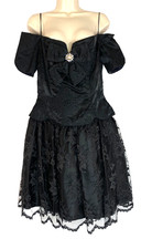 Vintage 1980s black lace formal dress SCOTT MCCLINTOCK S M off shoulder prom