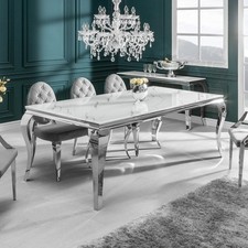 Design Esstisch MODERN BAROCK AUSWAHL weiß chrom Glasplatte Marmor Edelstahl