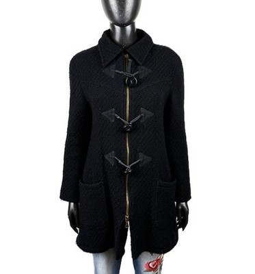 ARMANI JEANS Damen Mantel Größe 42 schwarz Wolle Made in Italy Montgomery