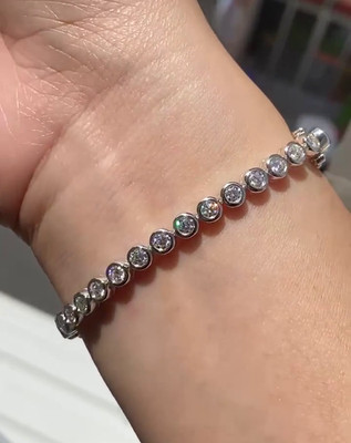 Round Cut Simulated CZ Bezel 925 Sterling Silver Birthday Gift Tennis Bracelet