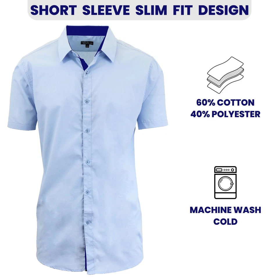 CAMISA DE VESTIR PARA HOMBRE GALAXY BY HARVIC SLIM FIT ABOTONADA - AZUL CLARO - TALLA M Foto 3 de 3