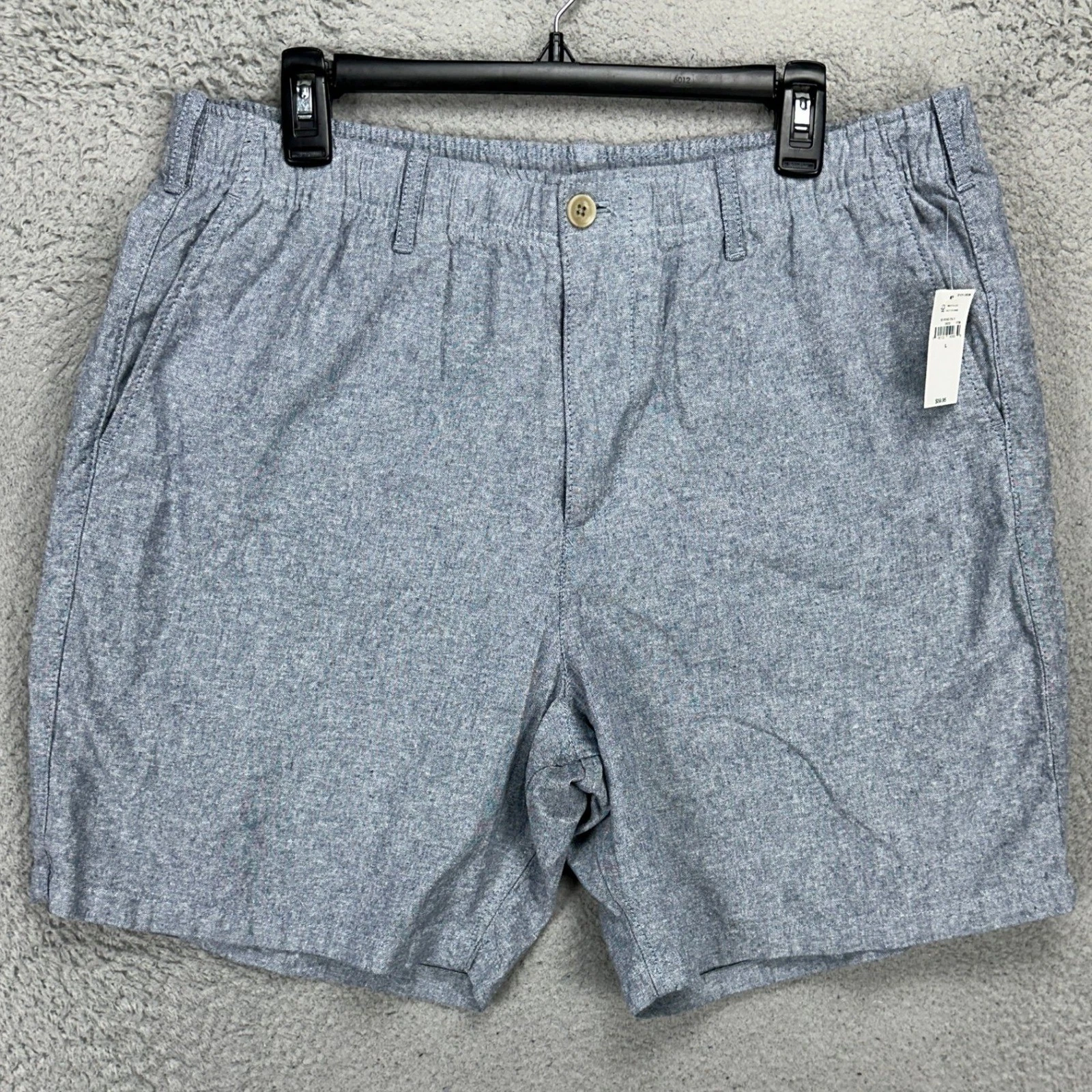 GAP Mens Linen Blend Shorts Large Blue Pull On Drawstring Stretch Waistband NEW