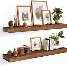 36X6.8X2 Inch Rustic Floating Shelves for Wall Set of 2 - Brown Solid Wood Wall