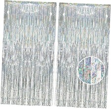 Streamers Party Backdrop - 2Pcs 3.2x8.2ft Tinsel Foil Fringe Curtain Silver