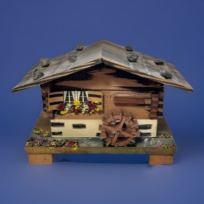Vintage Wood Alpine Swiss Chalet Music Box Working Water Wheel La Vieux Chalet