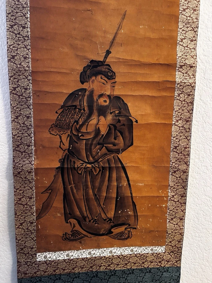 Pintura de pergamino colgante japonesa vintage del período Edo obra de arte zen de 200 años Foto 3 de 4