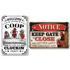 Chicken Signs 2 Pack-Metal Chicken Signs for Coop Funny Outdoor,Chicken Sign Dec