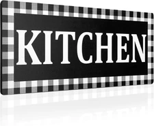 Jetec Kitchen Sign Buffalo Plaid Wooden Black and White Wall Decor 13.8 X 5.1 In