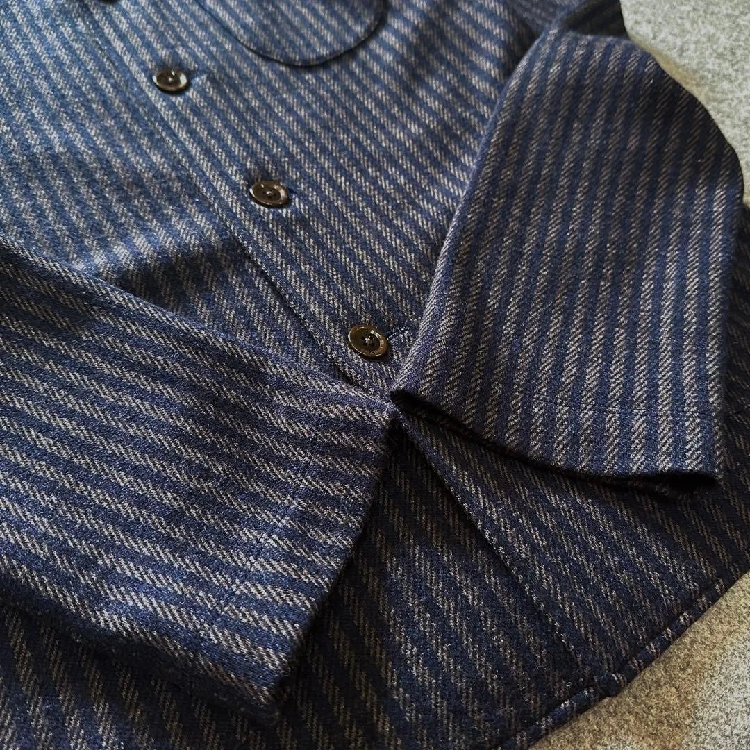 45R Jacket Band Collar Stripe Jersey Twill Stretch Wool Outerwear Excellent - product detail image 9