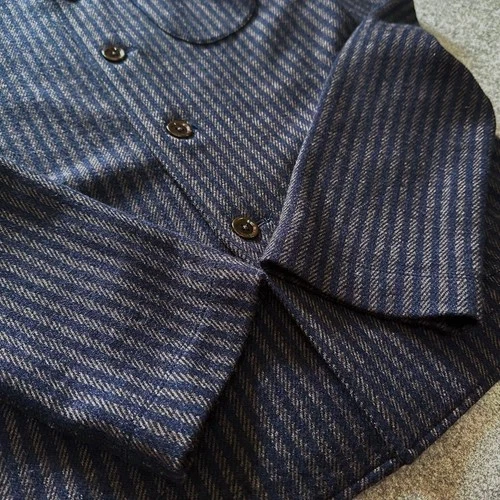 45R Jacket Band Collar Stripe Jersey Twill Stretch Wool Outerwear Excellent image 9