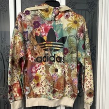 adidas Originals Women's S Floral Multicolor Hoodie Trefoil Logo Fleece Pockets