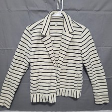 LOFT Striped Knit Blazer Jacket Womens Small Cream Cotton Preppy Flaw