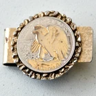 1941 S Walking Liberty Silver Half Dollar w/Gold Tone Eagle on Gold Money Clip