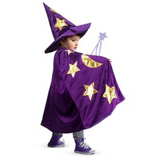 Wizard Witch Cloak With Hat And Wand, Halloween Boys and Girls Cape Costume P...