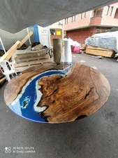Blue Epoxy Resin Coffee Table Round Epoxy Dining Table, Epoxy Counter Top