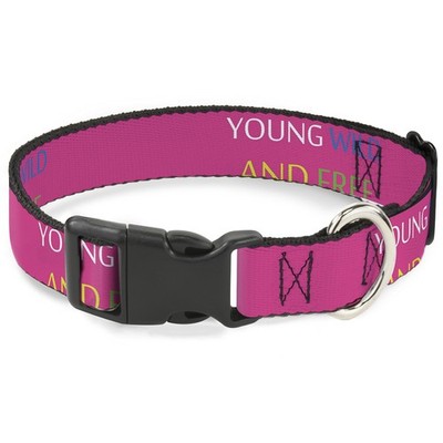 Plastic Clip Collar YOUNG WILD AND FREE Pink/White/Blue/Yellow/Green (US IMPORT)