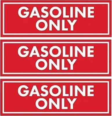 Gasoline Only Stickers (3-Pack) for Fuel Tanks, Caps & Cans |  Color: Gas Only