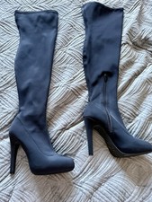 River Island Black Over The Knee Boots Size 5 Hidden Platform, Side Zip