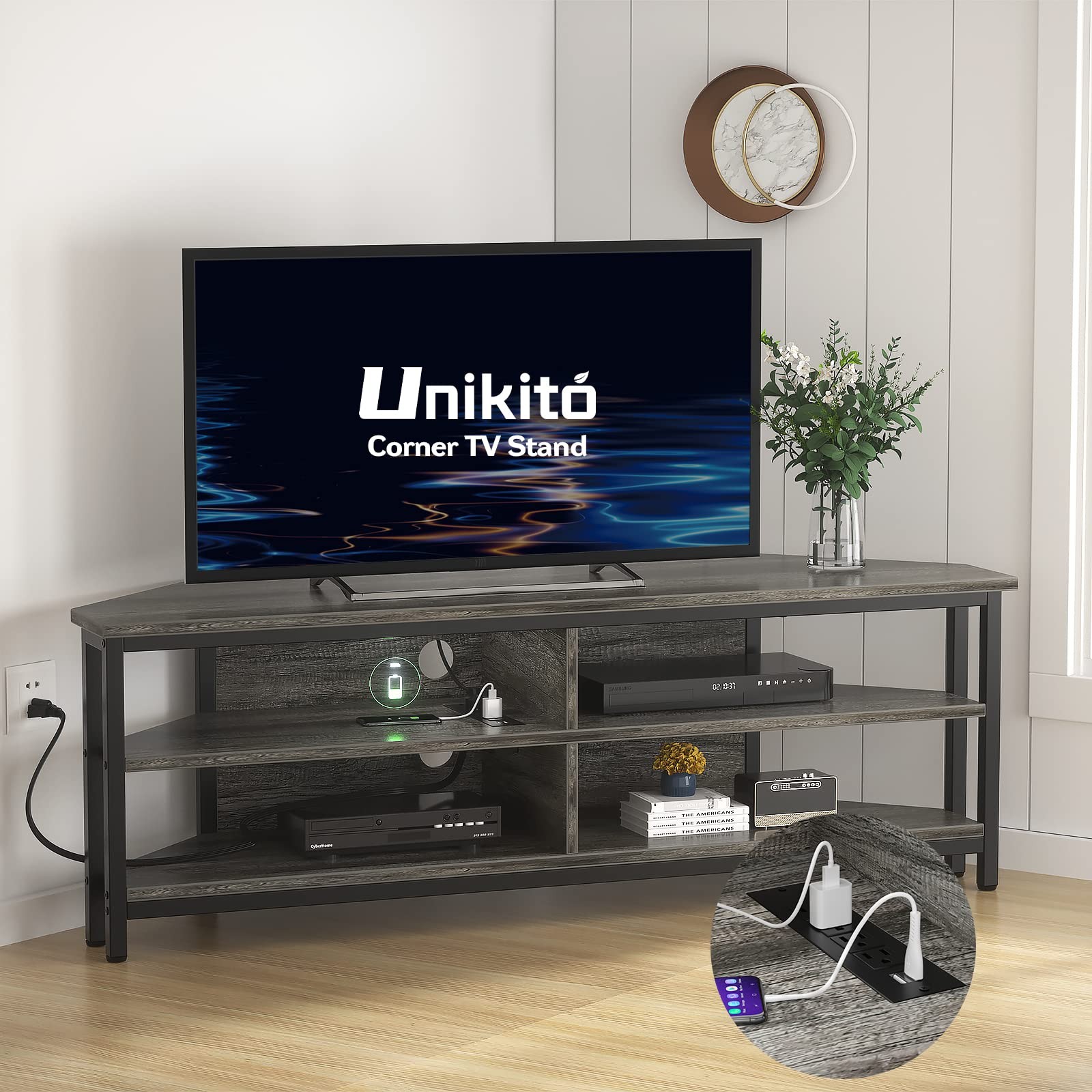 With Power Outlet, Corner Entertainment Center Media Tv