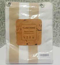 Washable New Shower Curtain 100 Recycled Cotton Beige/White Striped Plush Home