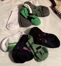 Kids Graphic Minecraft Cotton/Poly Green, Black, Purple No-Show Socks, 8-Pair