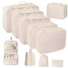 10 Pcs Set Packing Cubes - Travel Packing Organizers, Expandable Suitcase BEIGE