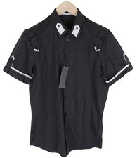 Richmond Men's Shirt 48 Navy Blue 100 Cotton Striped Short Sleeve Button-Up