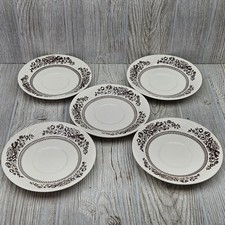 Royal China Sussex Ironstone Saucers Set of 5 Brown Floral USA Made 6in