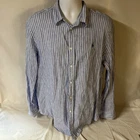 Polo Ralph Lauren Men Long Sleeve Shirt Blue White Stripes XL 100% Linen Relaxed