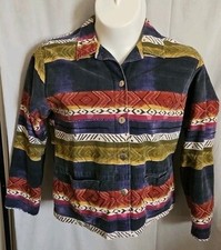Chico s Design Women's size 2 Jacket Southwest Beaded Metal Buttons Cotton