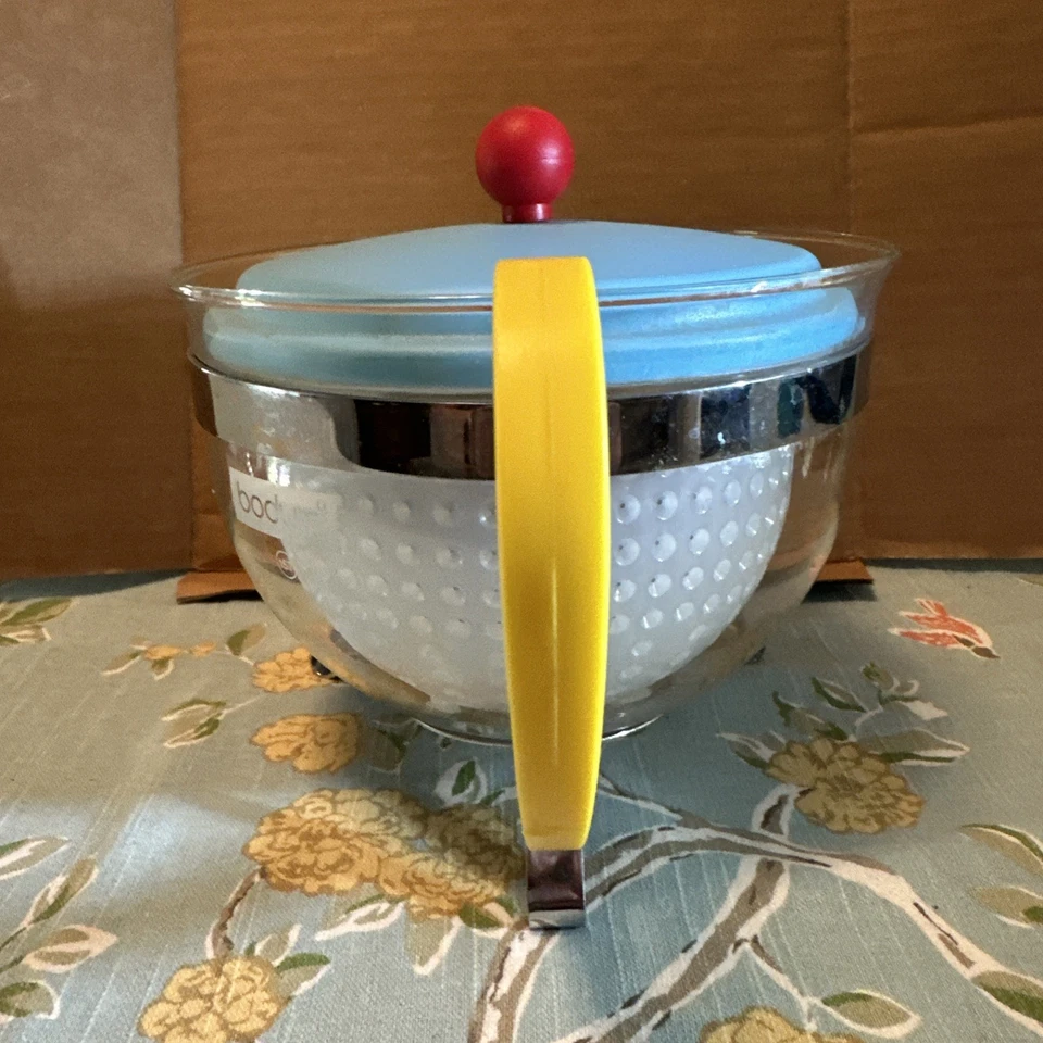 Tetera de vidrio BODUM con infusor CHAMBORD azul rojo amarillo Foto 4 de 4