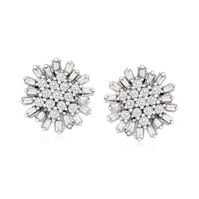 Ross-Simons 0.75 ct. t.w. Diamond Cluster Earrings in Sterling Silver