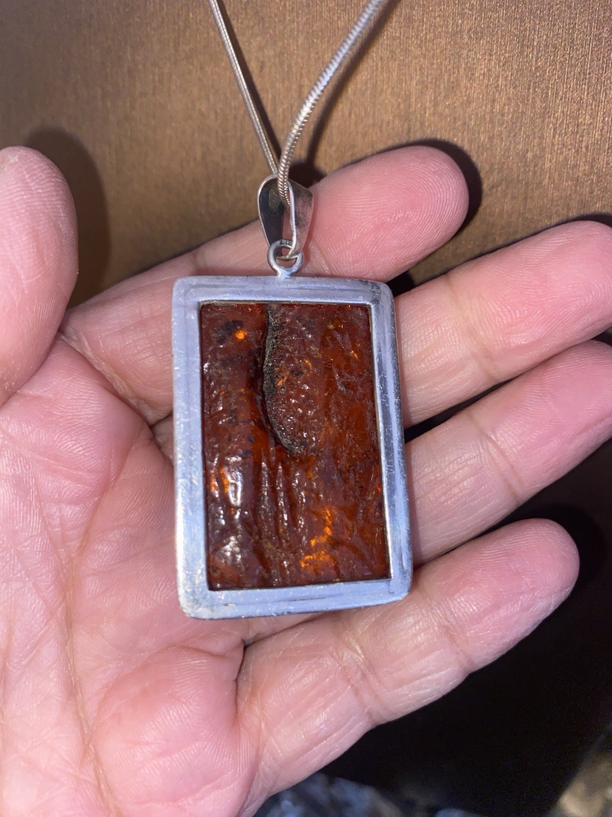 sterling silver rectangle Baltic amber gemstone p… - image 4