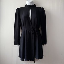 Reformation Ottessa Keyhole Mock Neck Georgette Black Wrap Mini Dress Women XL