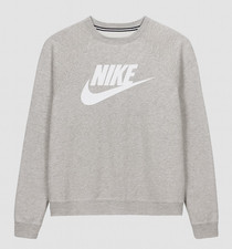 Nike Womens Crew Neck Fleece Sweatshirt Gray Long Sleeve Pullover Logo S E10/21