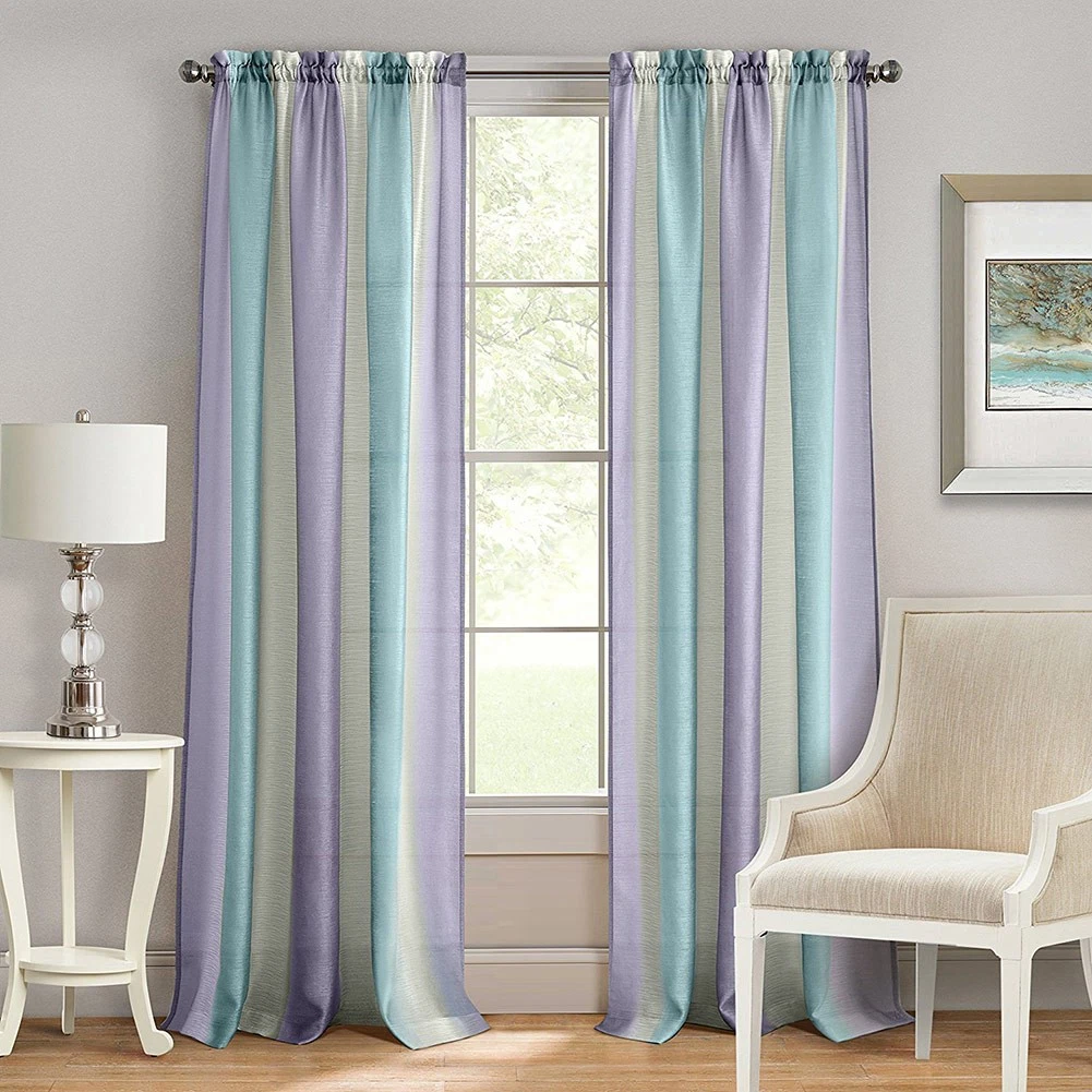 Spectrum Textured Sheer Rod Pocket Panel, Lilac Turquoise, 50x84 Inches