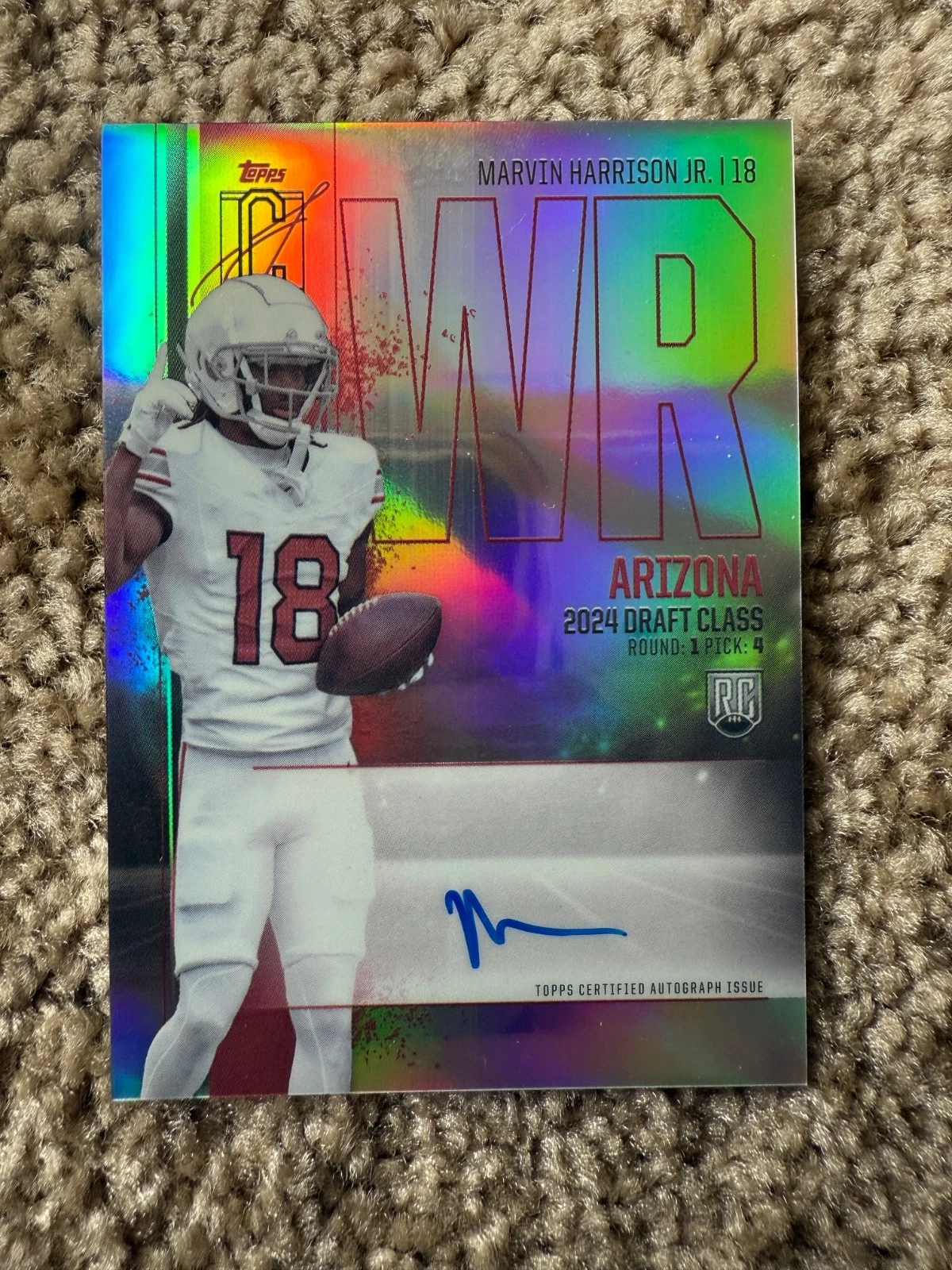 Marvin Harrison Jr. Topps Signature Class Rookie Class Chrome Autograph Variation #RCVMH Blue Refractor