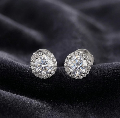 Vvs Moissanite Earrings 925 Sterling Silver GRA Certified Men Women Halo Studs
